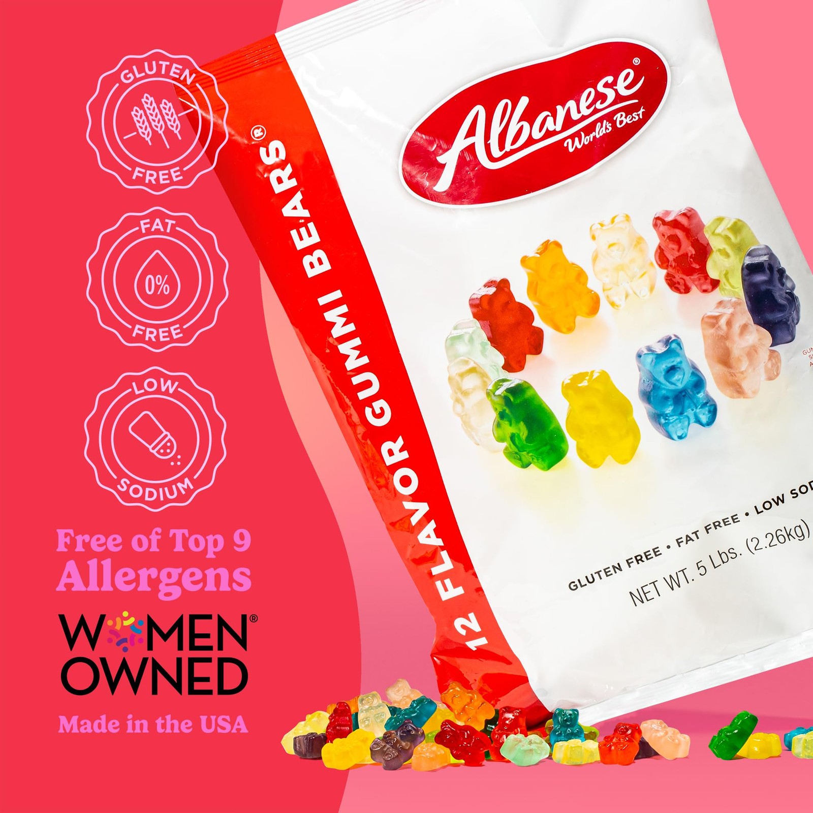 Albanese World’s Best 12 Flavor Gummi Bears | 5 Pound (Pack of 1), Assorted