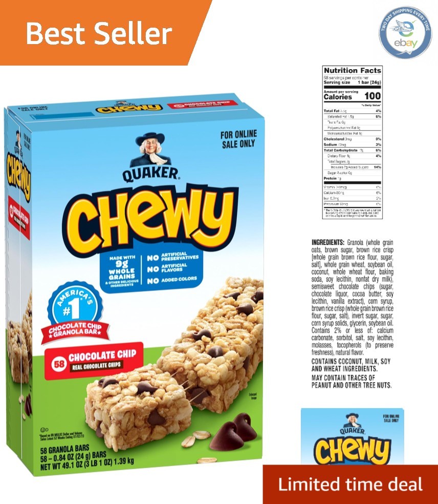 58-Count Chewy Granola Bars, Chocolate Chip Flavor – Nutritious On-the-Go Snack