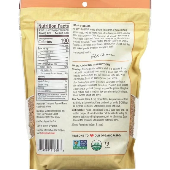 Bob’s Red Mill Organic Farro Grain 24 Oz free shipping