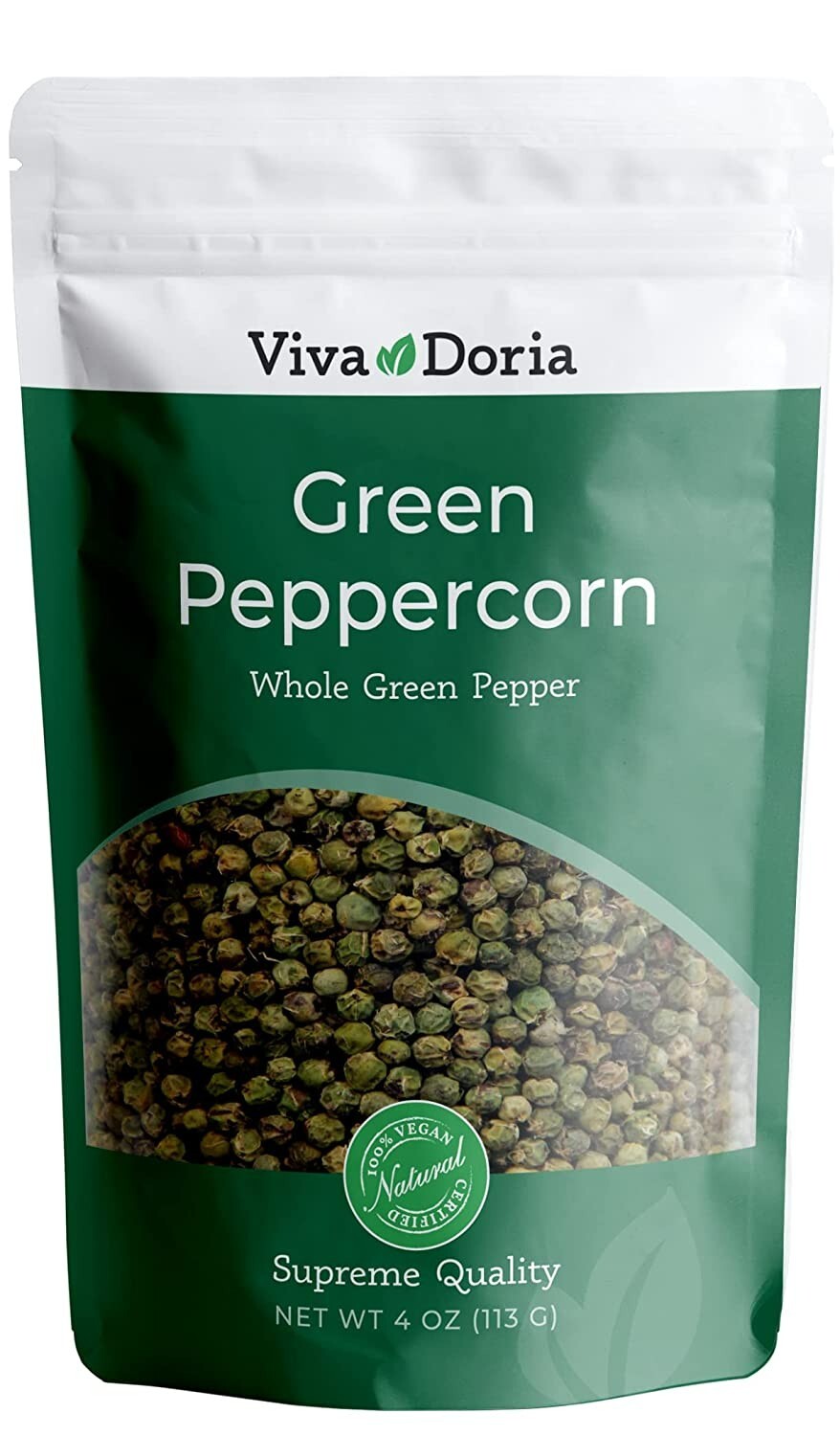 Viva Doria Green Peppercorns, Whole Green Pepper, Steam Sterilized, 4 Oz