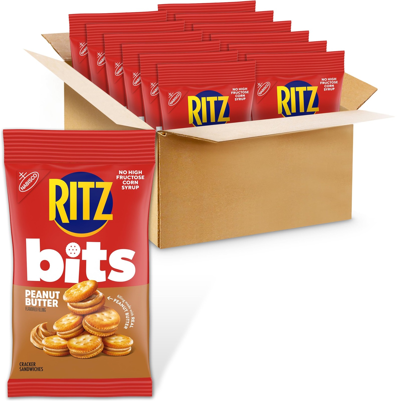 RITZ Bits Peanut Butter Sandwich Crackers, Snacks for 3 Ounce (Pack of 12)