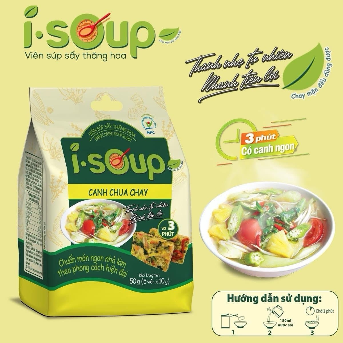 2 Packs × Instant Vegetarian Sour Soup ISOUP 50g (5 Cubes) – Instant Soup Cubes