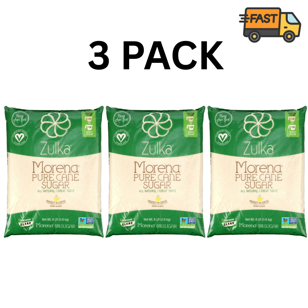 Zulka Pure Cane Sugar Granulated Sweetener 8 lb Pack of 3