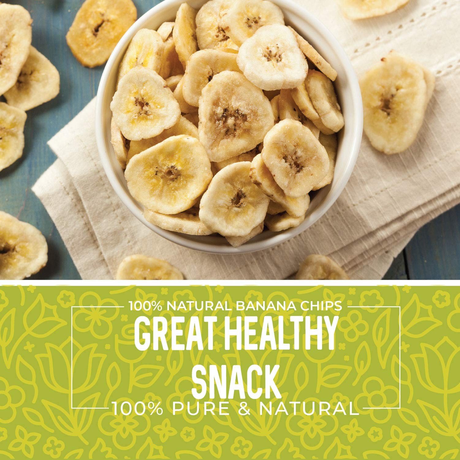 Herbaila Dried Banana Chips Unsweetened Bulk, 1 lb. Dried Bananas All Natural