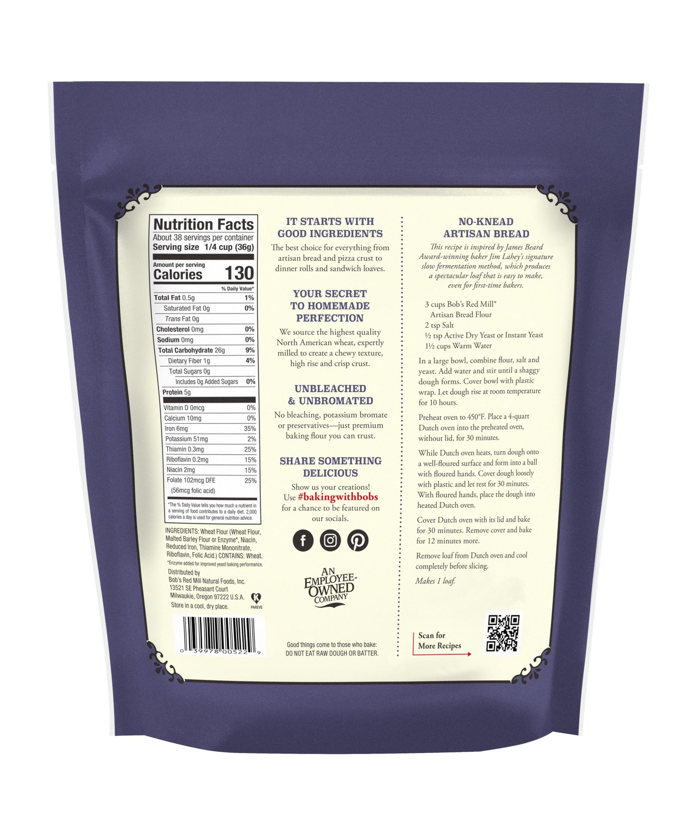 Artisan Bread Flour 3lb Pack 4 Unbleached Non GMO Milled Wheat For Yeast Baking