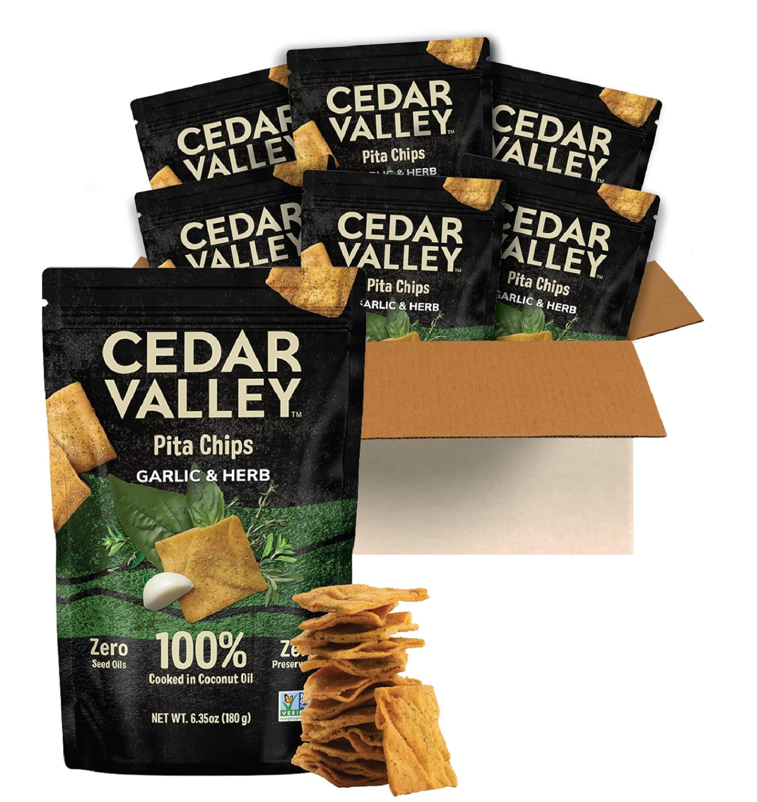 Cedar Valley Garlic Herb Pita Chips 180g Pack of 6 Free Shipping
