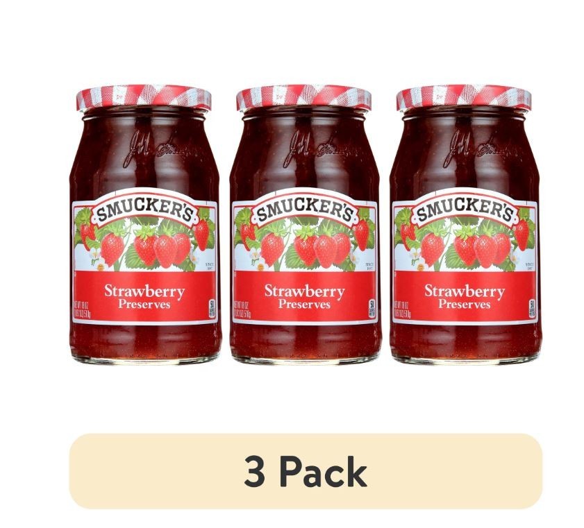 3 pack, Smucker’s Strawberry Preserves, 18 Ounce.