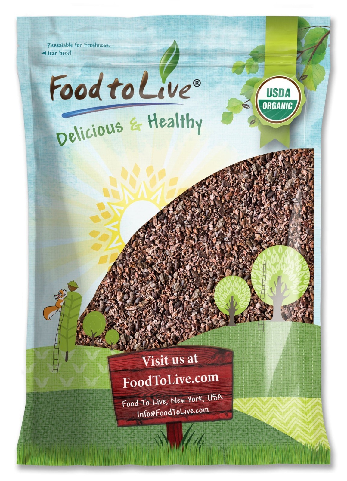 Organic Sweet Cacao Nibs – Non-GMO, Kosher, Lightly Sweetened with Coconut Sugar