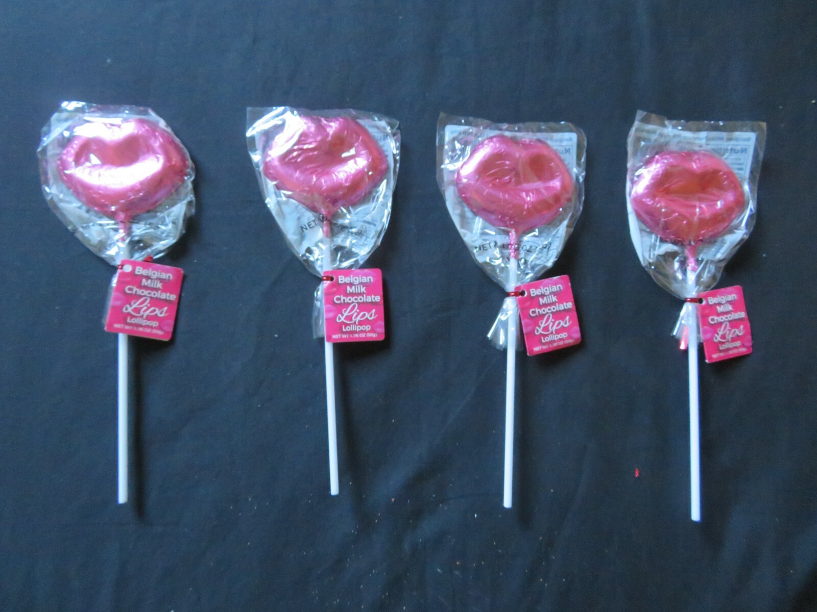 (4) Belgian Milk Chocolate Foiled Lips Pop Lollipop 1.76 Oz Each *D