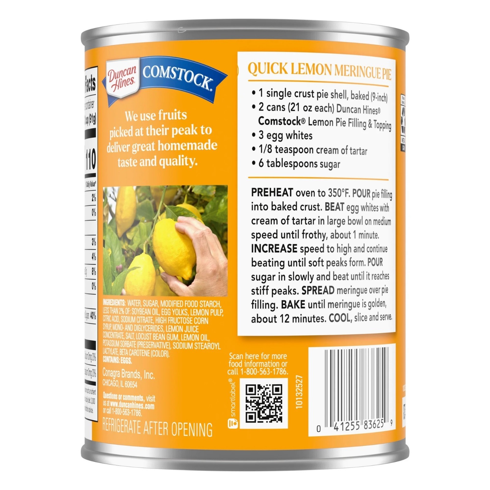 (4pack) Duncan Hines Comstock Original Lemon Crème Pie Filling and Topping,21 oz