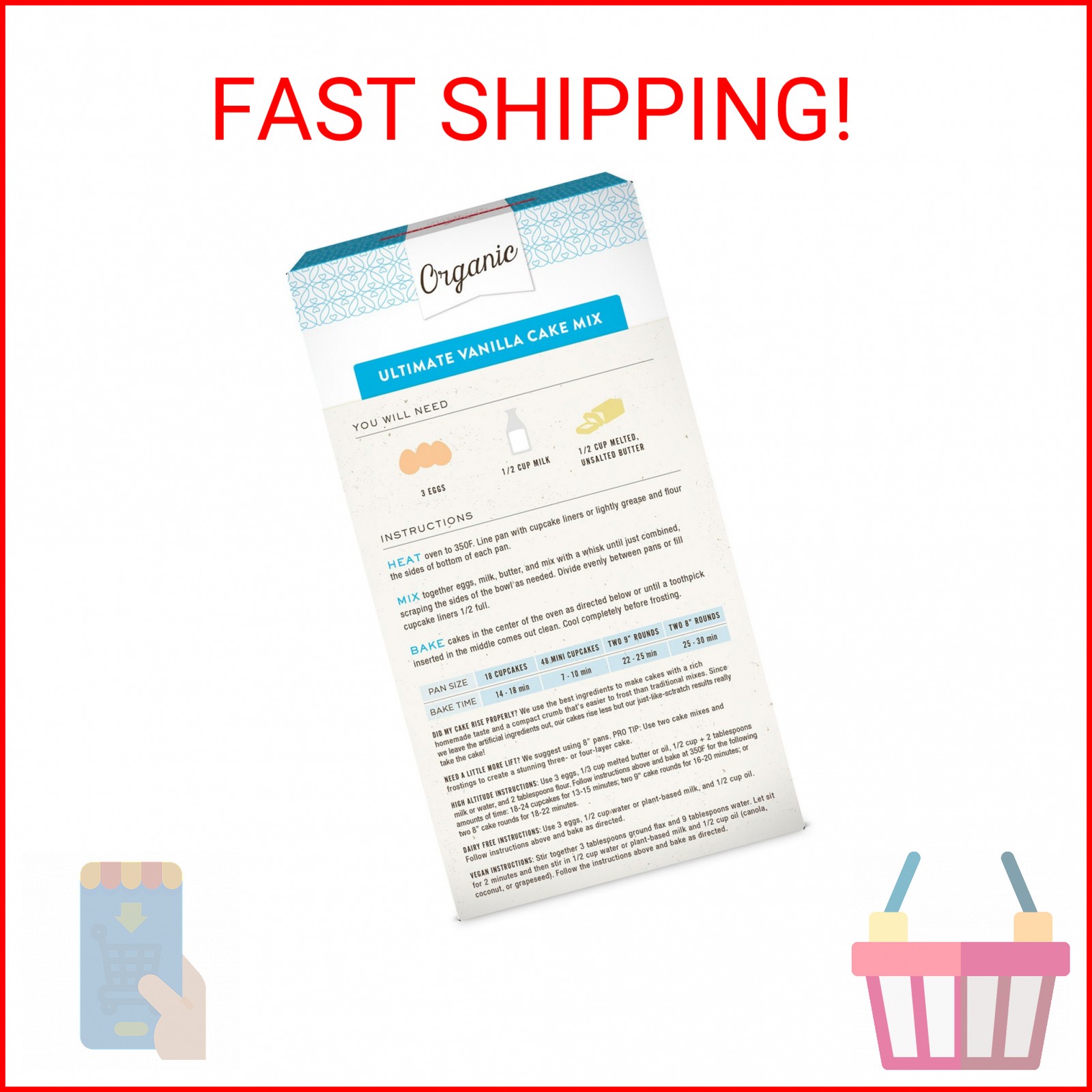 Miss Jones Baking Organic Yellow Cake and Cupcake Mix, Non-GMO, Vegan-Friendly,