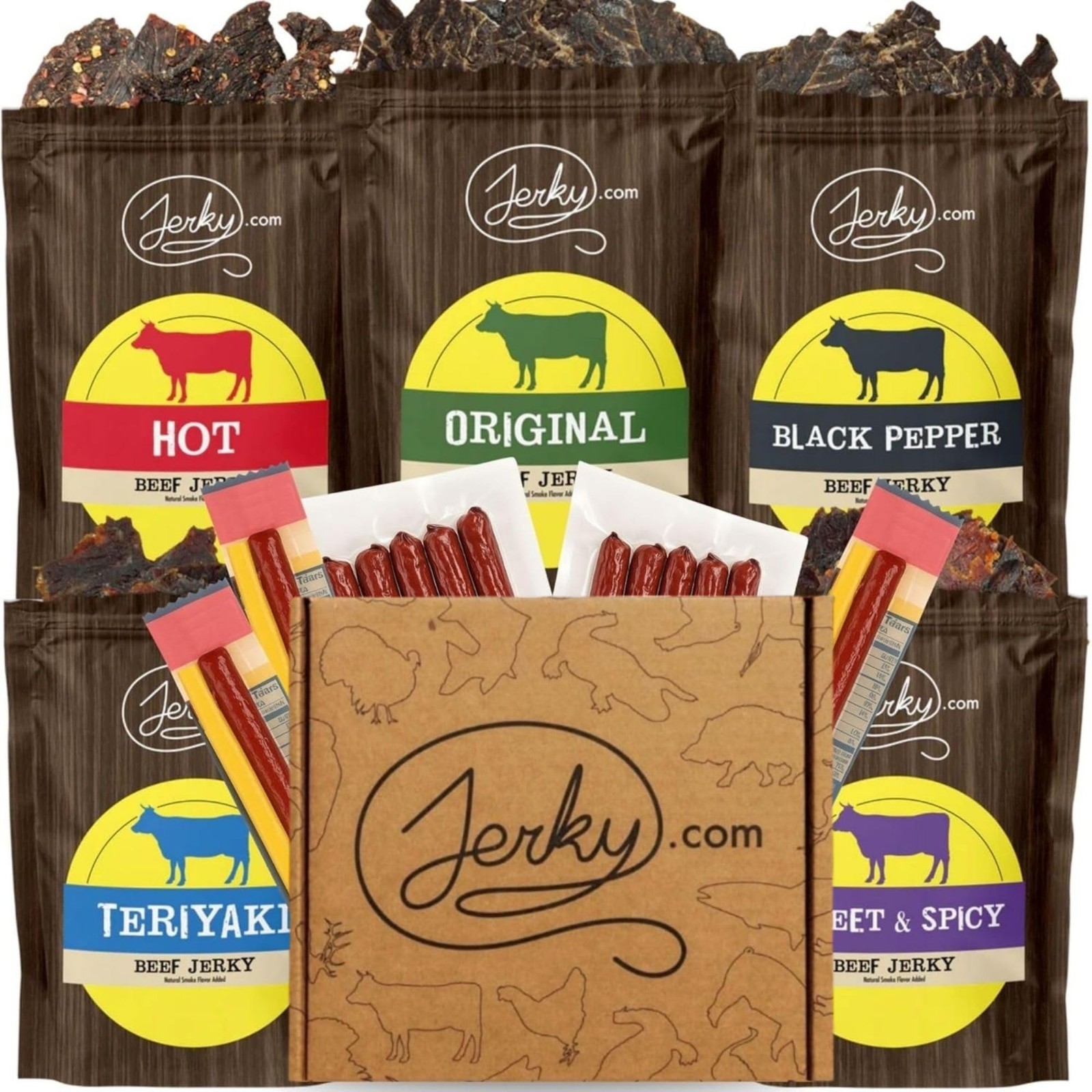 Beef Jerky Variety Pack & Meat Stick Gift Box – 21 Pieces, 5 Flavors, Perfect fo