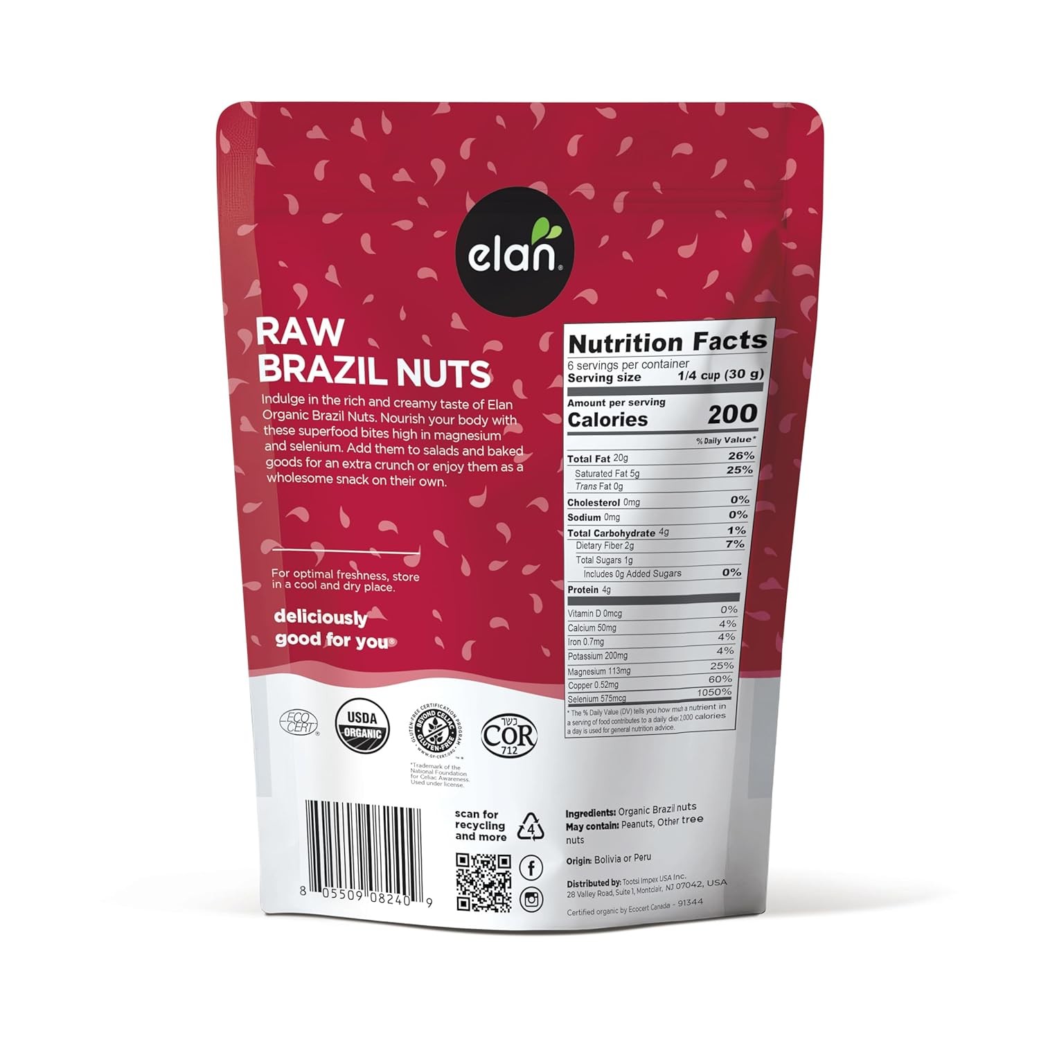 Organic Raw Brazil Nuts Whole No Shell Non-gmo Vegan Gluten-free Kosher 6.5oz