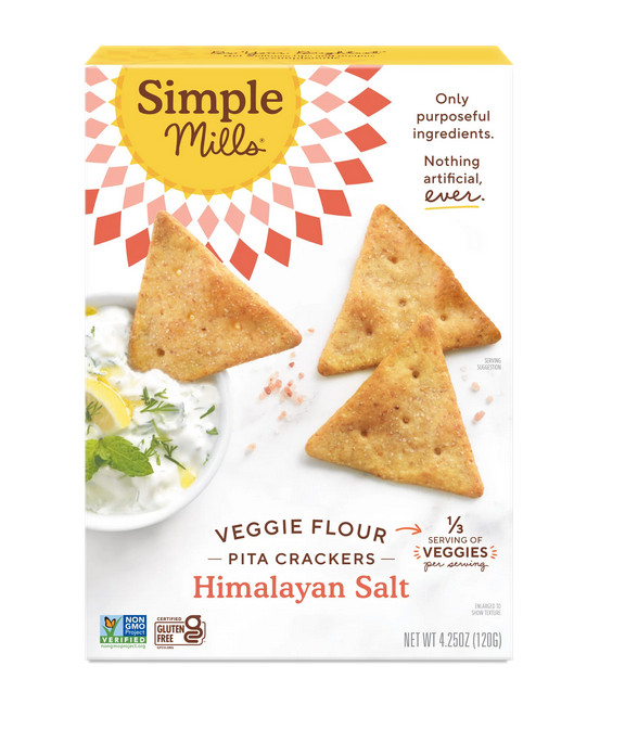 Simple Mills Veggie Flour Pita Crackers, Himalayan Salt, Gluten-Free Crackers, 4