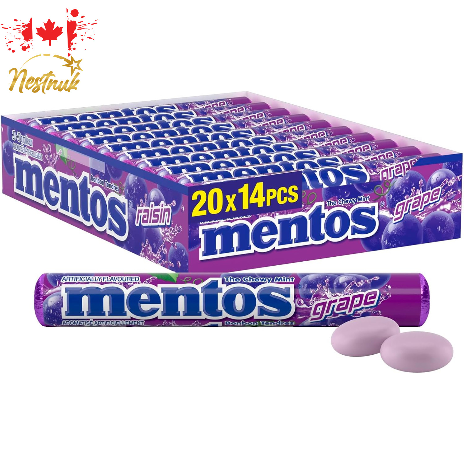 Mentos Chewy Mints Grape 20 Rolls 280 Pieces Fruity Mint Candy