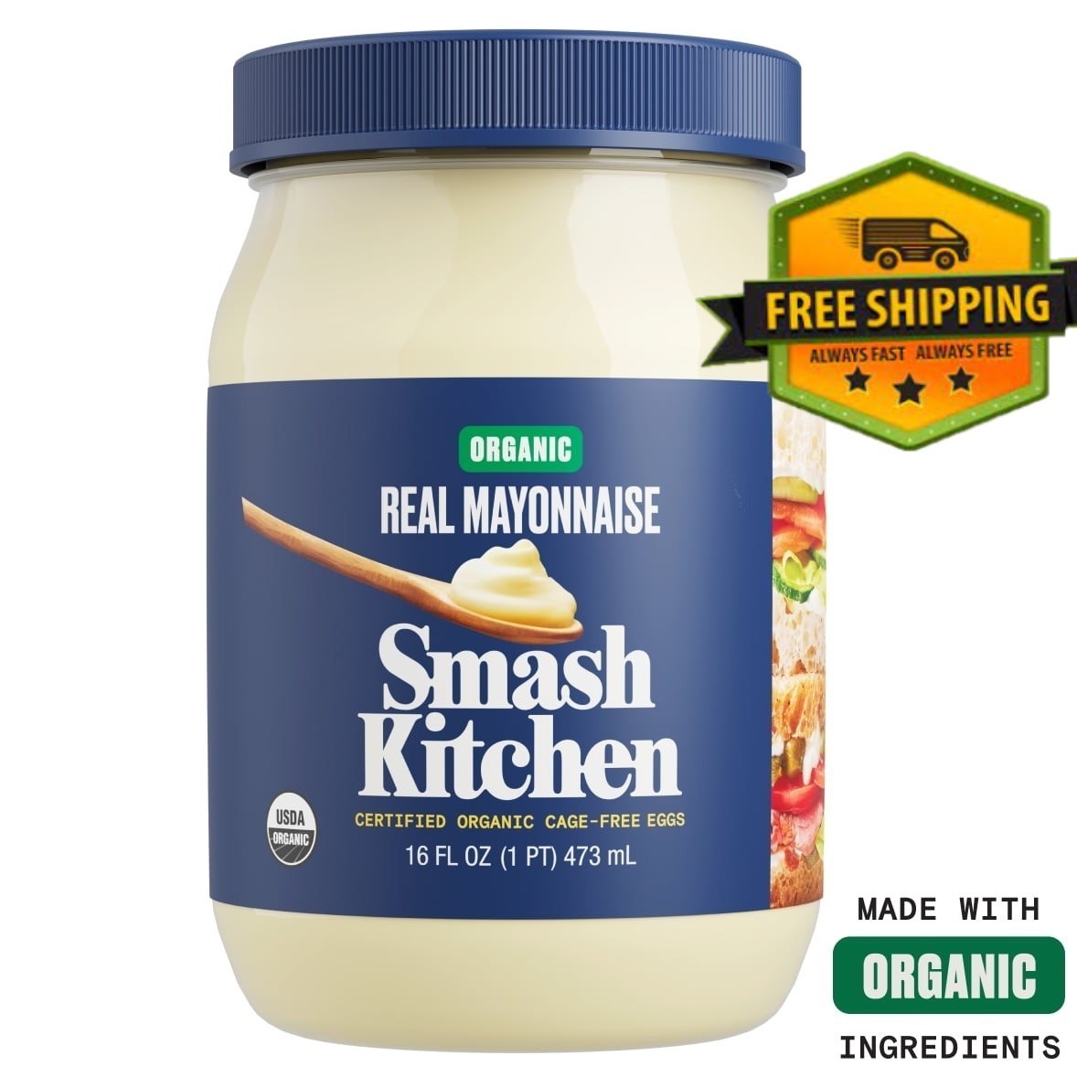 Smash Kitchen Organic Real Mayonnaise, 16 fl oz Jar