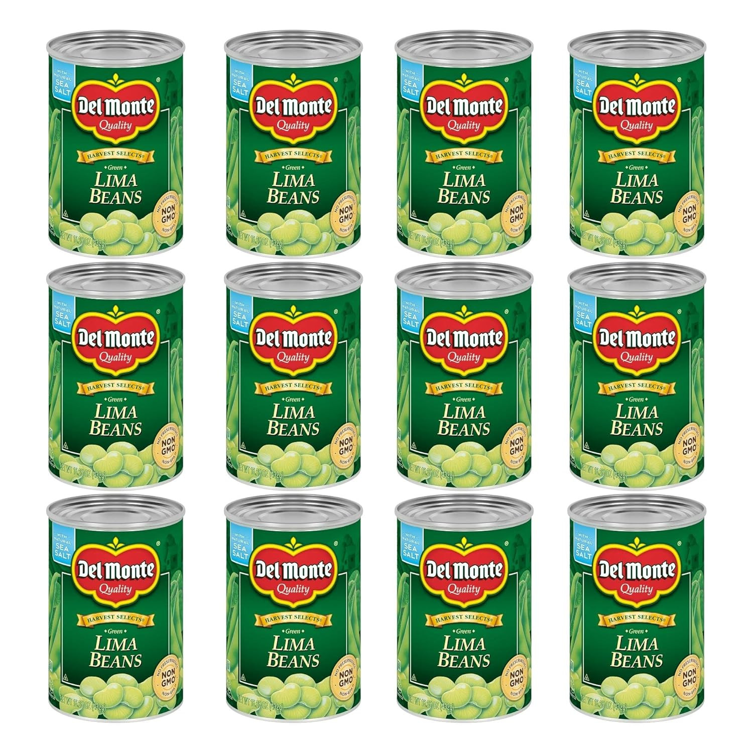 HARVEST SELECTS FRESH CUT Green Lima Beans, Canned Vegetables, 12 Pack, 15.25 Oz