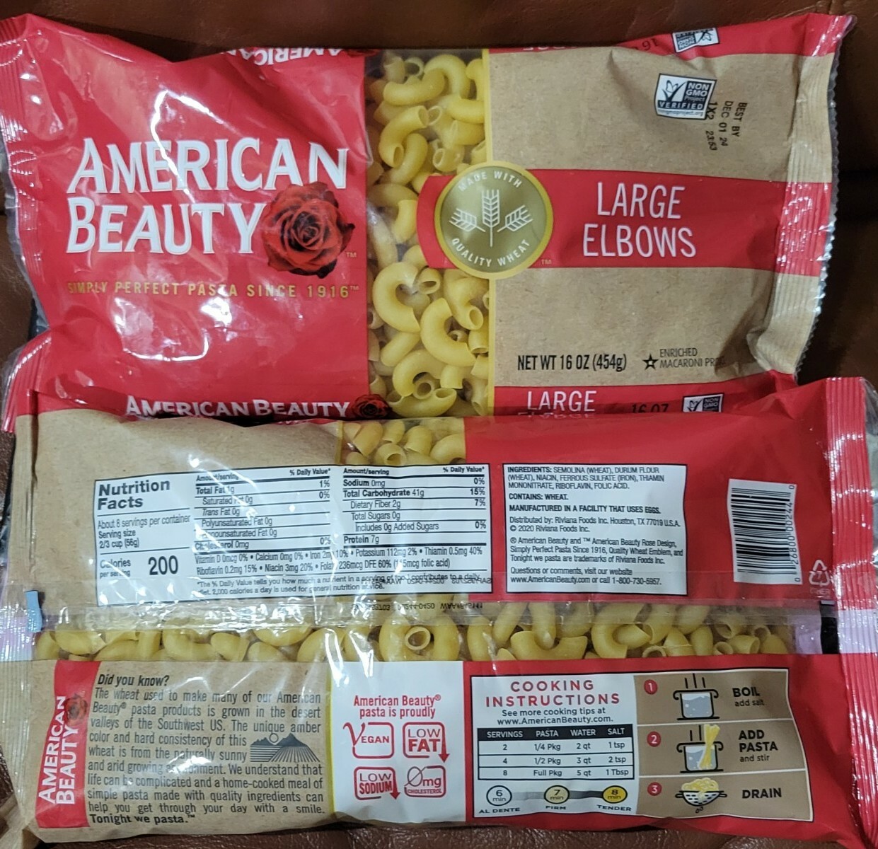 (2-Pck) MACARONI LARGE ELBOW, PASTA by:American Beauty Perfect Pasta 16oz. each