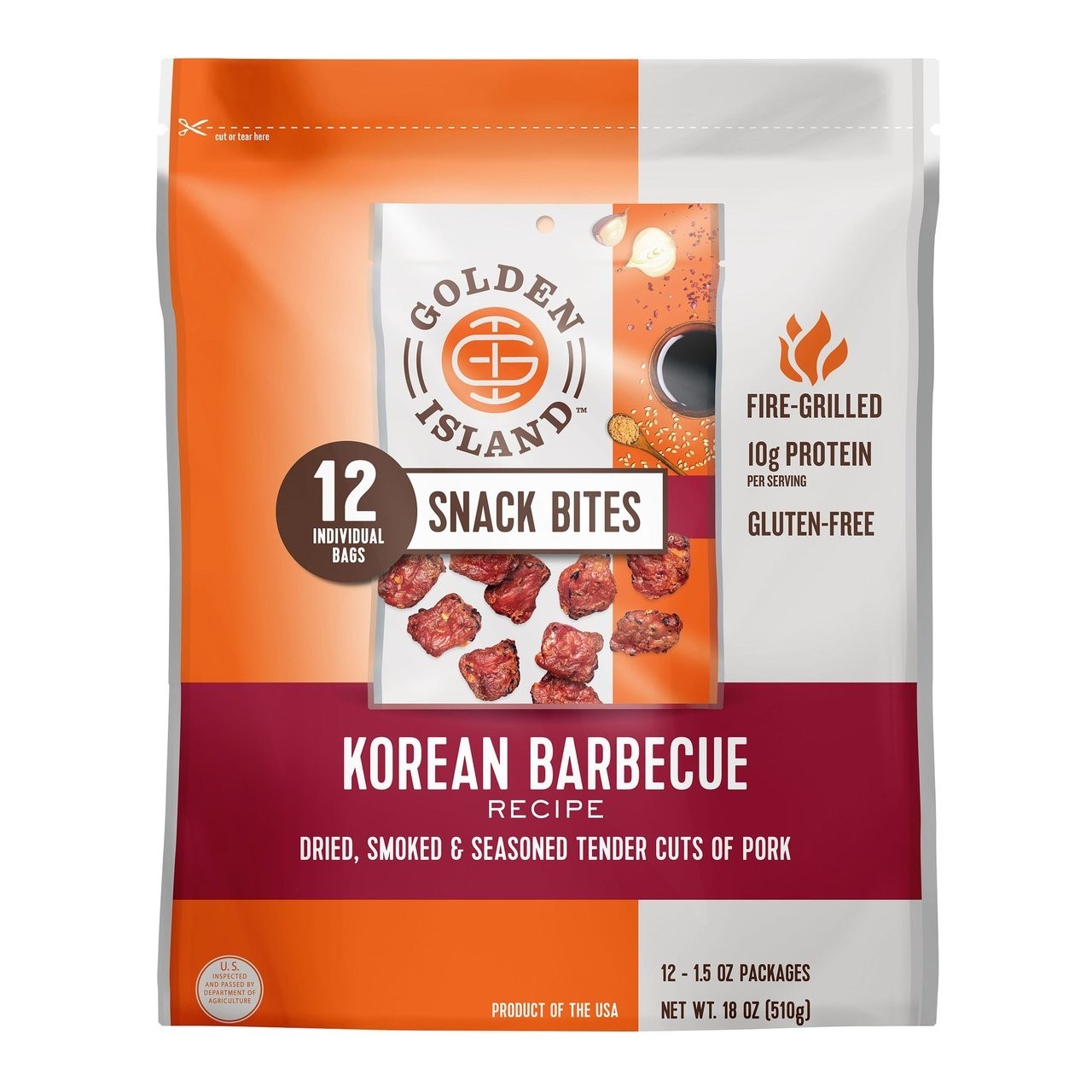 Golden Island Pork Snack Bites Korean Barbecue 12 x 1.5 Oz Count