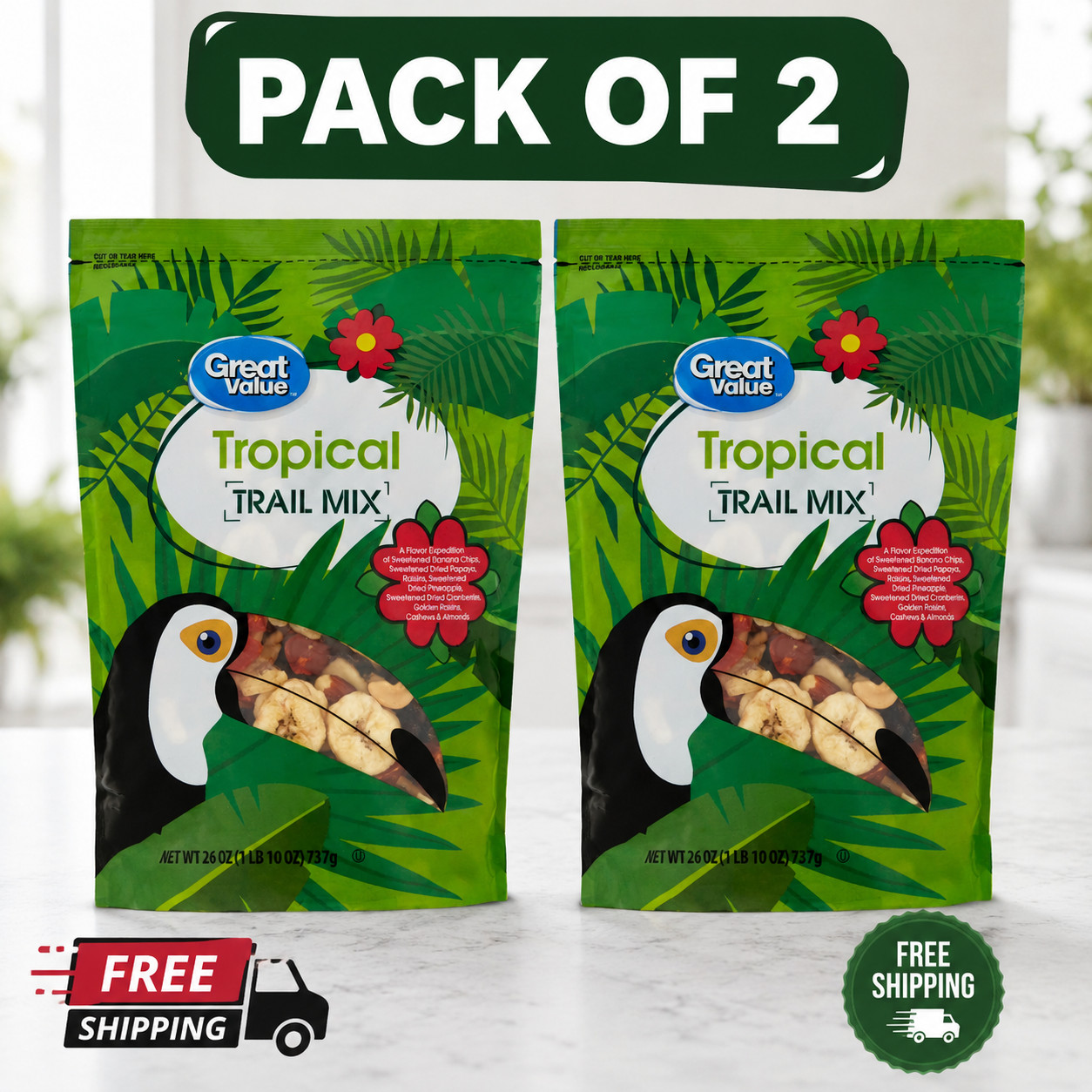 Great Value Tropical Trail Mix 26 oz Snack Mix Pack of 2