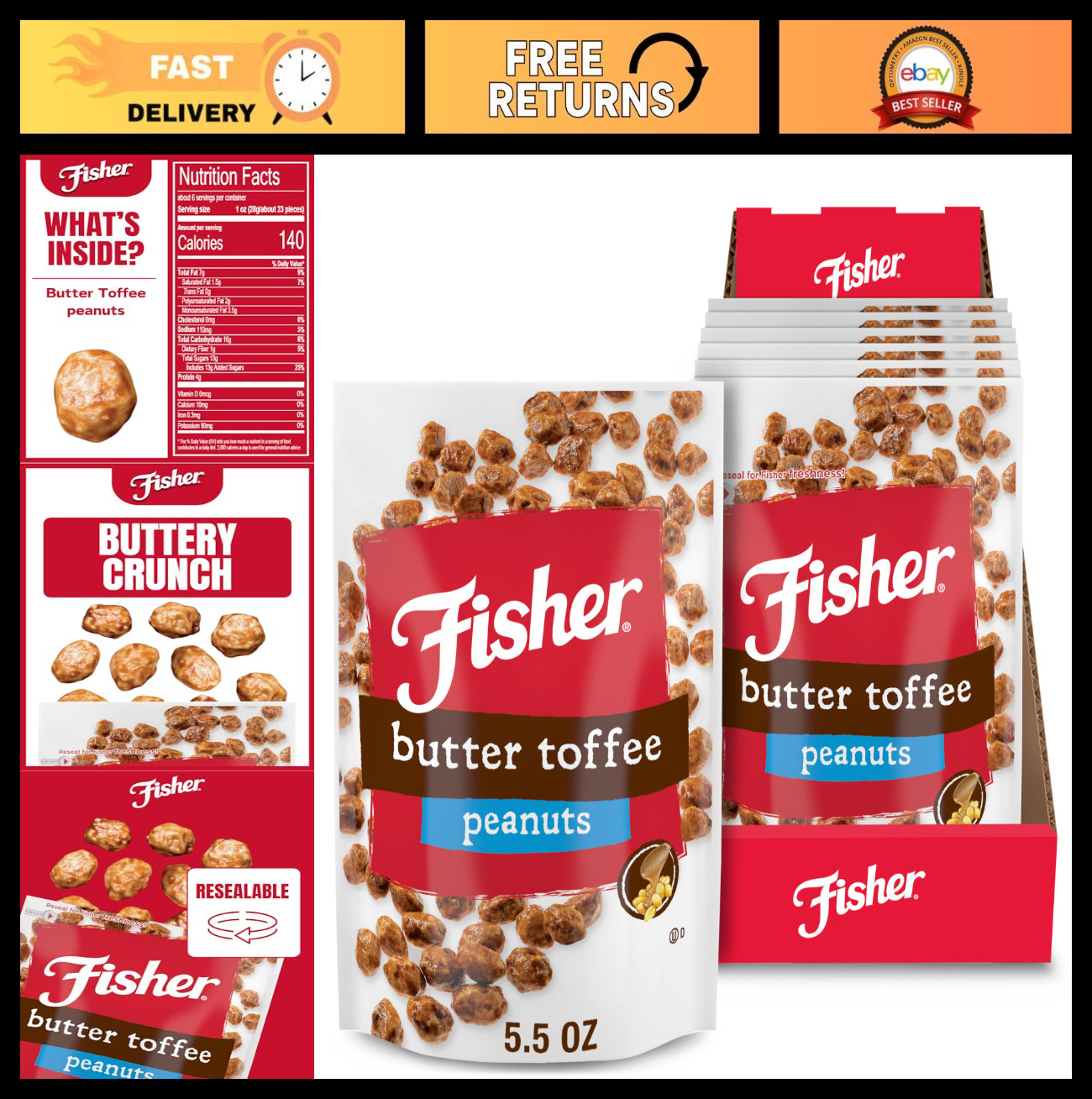 Butter Toffee Peanuts Snack Pack – 5.5oz (6 Count) – No Artificial Colors/Flavor