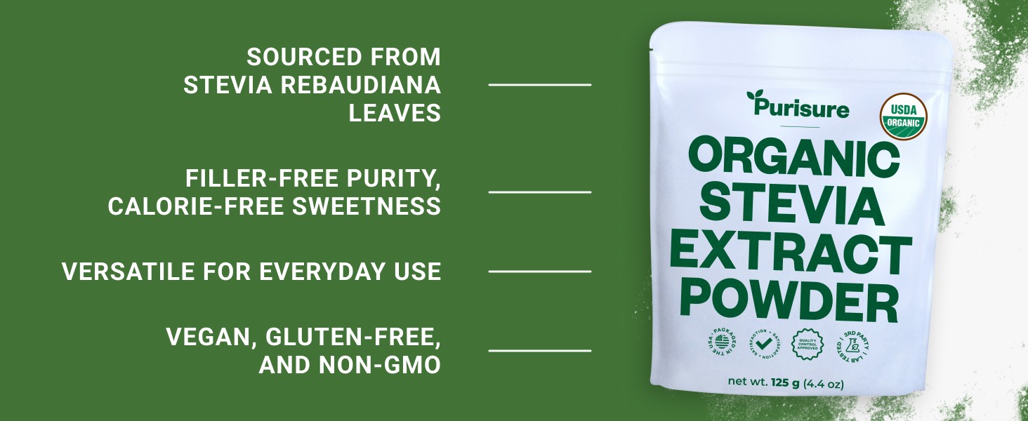 Purisure Stevia Powder Zero Calorie Zero Carb Pure Stevia Extract Sweetener