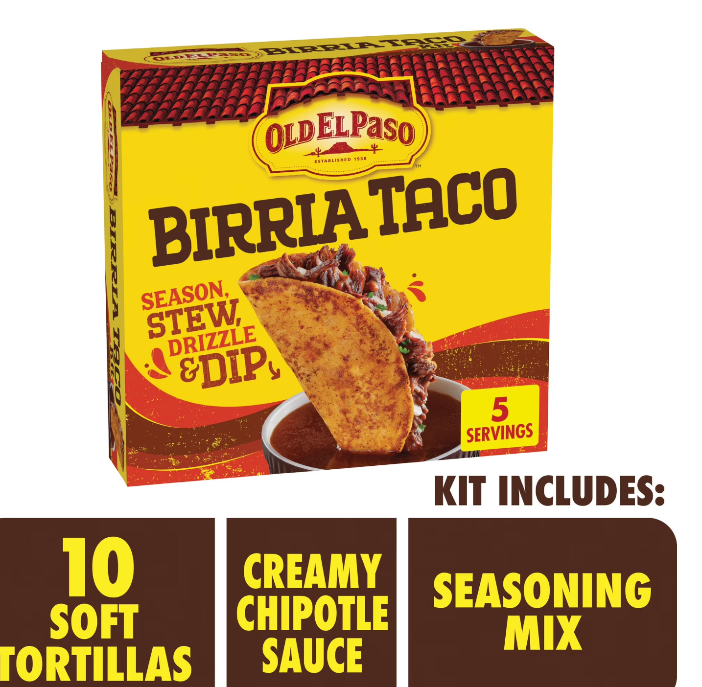 Old El Paso Birria Taco Kit with Seasoning, Sauce and Soft Tortillas, 12.1 oz