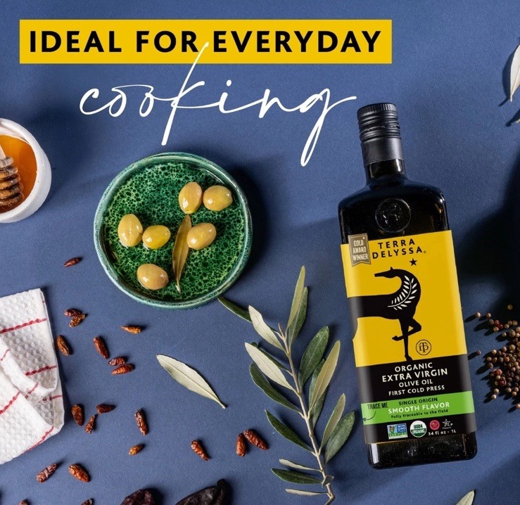 New Terra Delyssa Organic Extra Virgin Olive Oil – 34 fl. oz. Dark Amber Glass