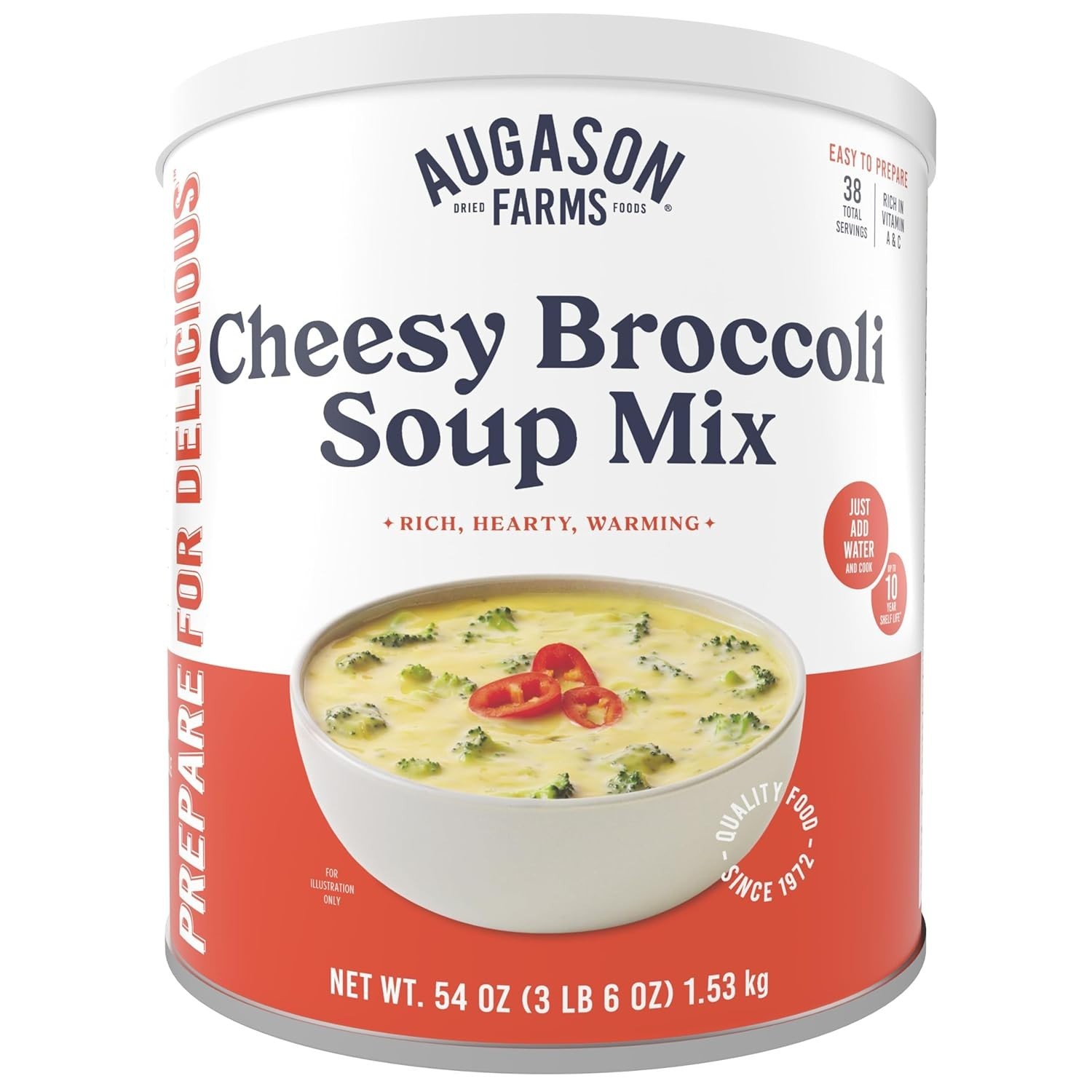 Rich and Creamy Cheesy Broccoli Soup – 38 Servings | Emergency Meal Prep