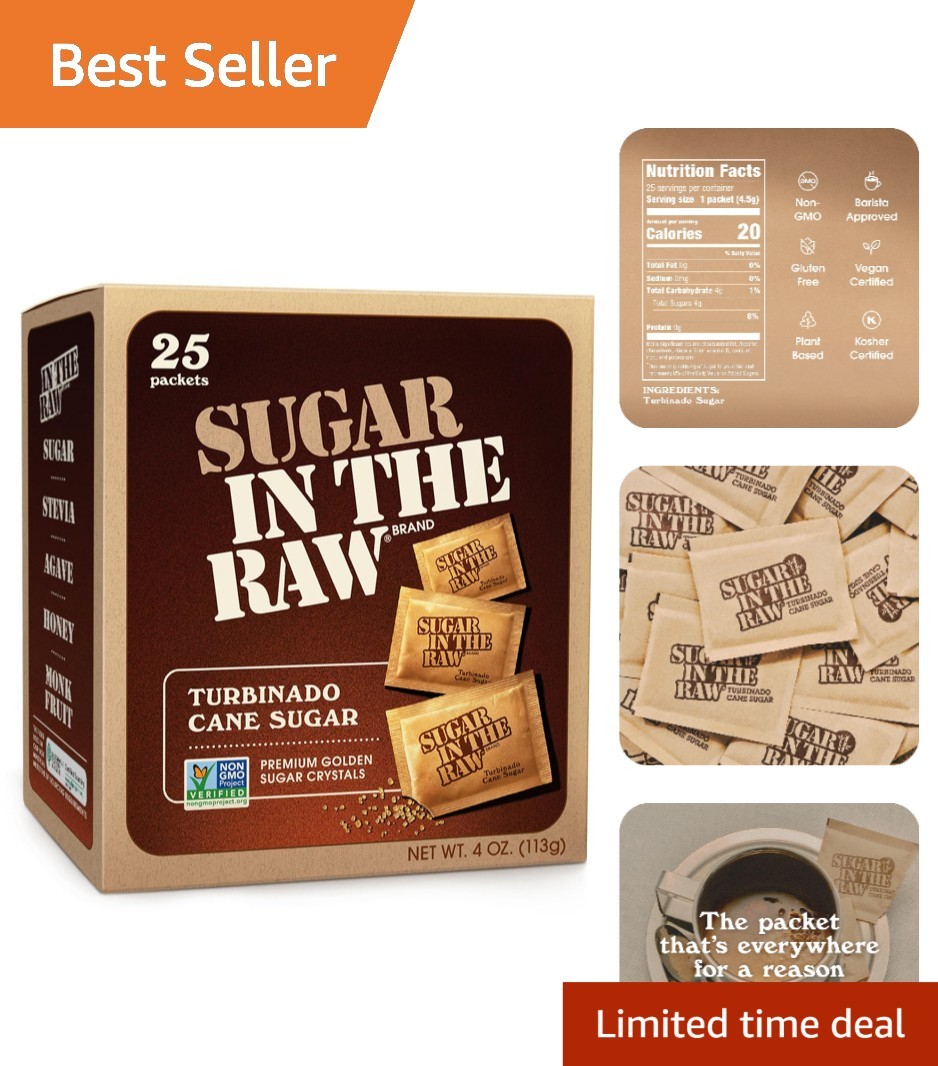 All-Natural Turbinado Sugar Packets 25 Count Kosher Gluten Free