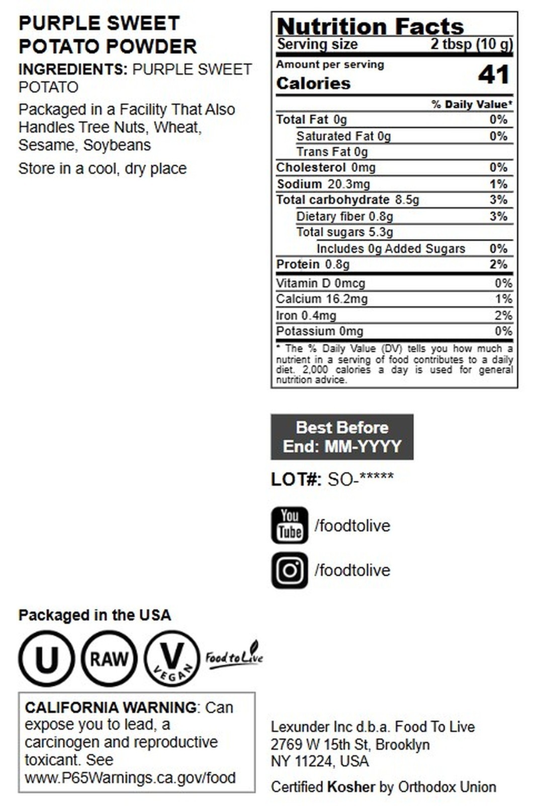 Purple Sweet Potato Powder –100% Pure, No Sugar Added, Vegan Bulk Superfood