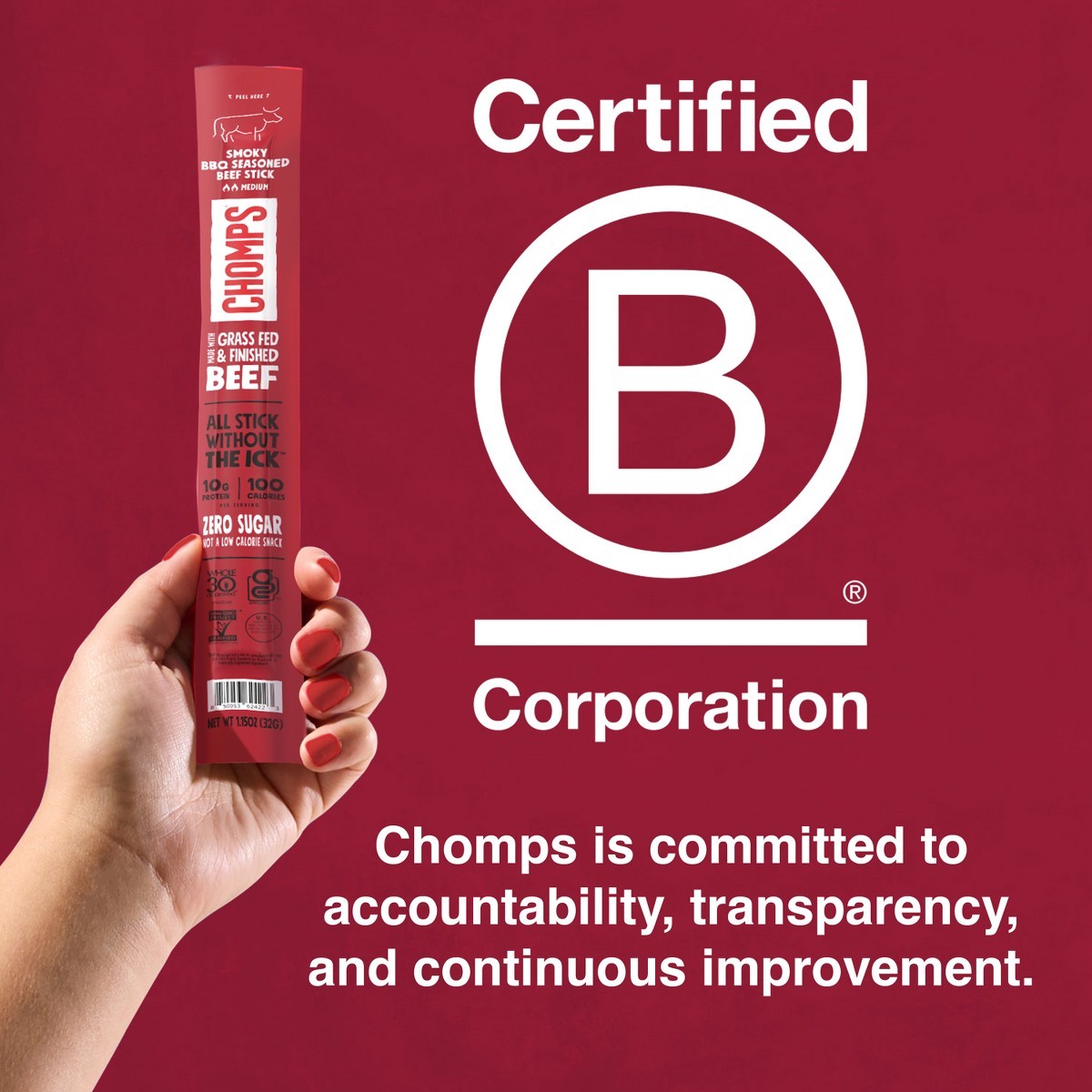 Chomps Snack Sticks Smoky BBQ Beef Meat Sticks – 9.2oz/8ct