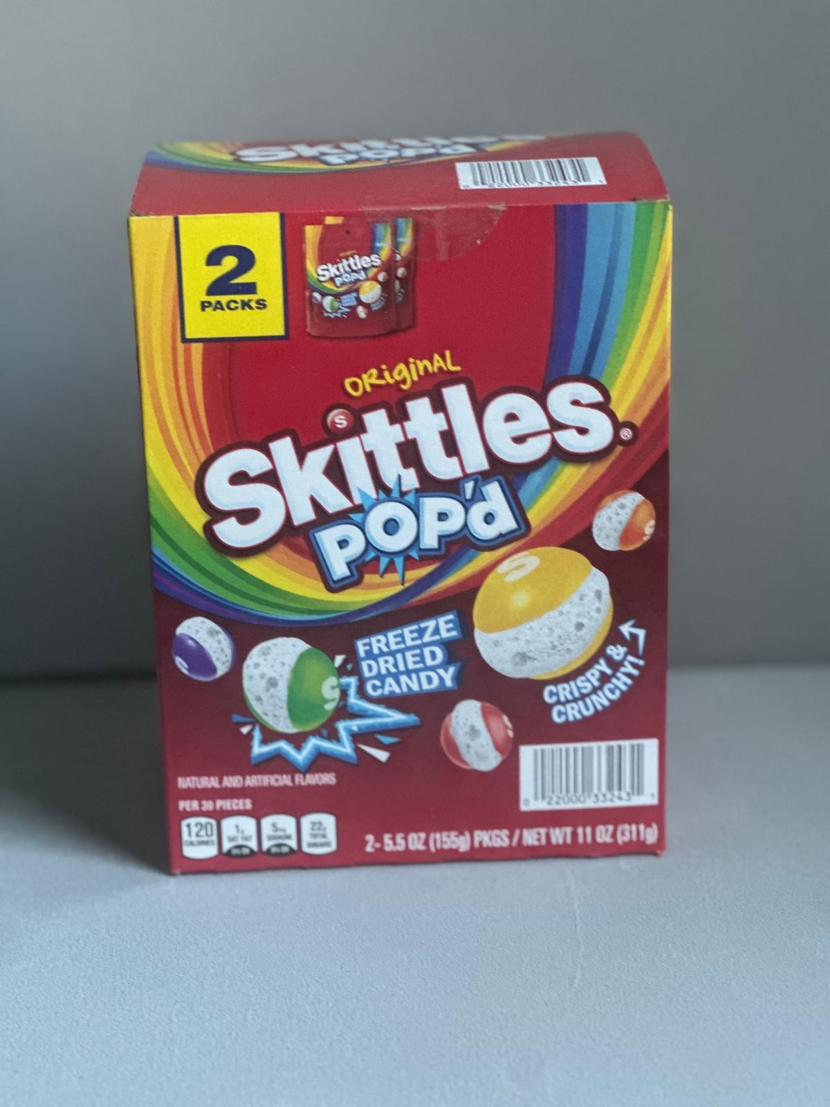 Skittles Pop’d Freeze Dried Candy Original Flavor 2 Pack Crispy Crunchy Treat
