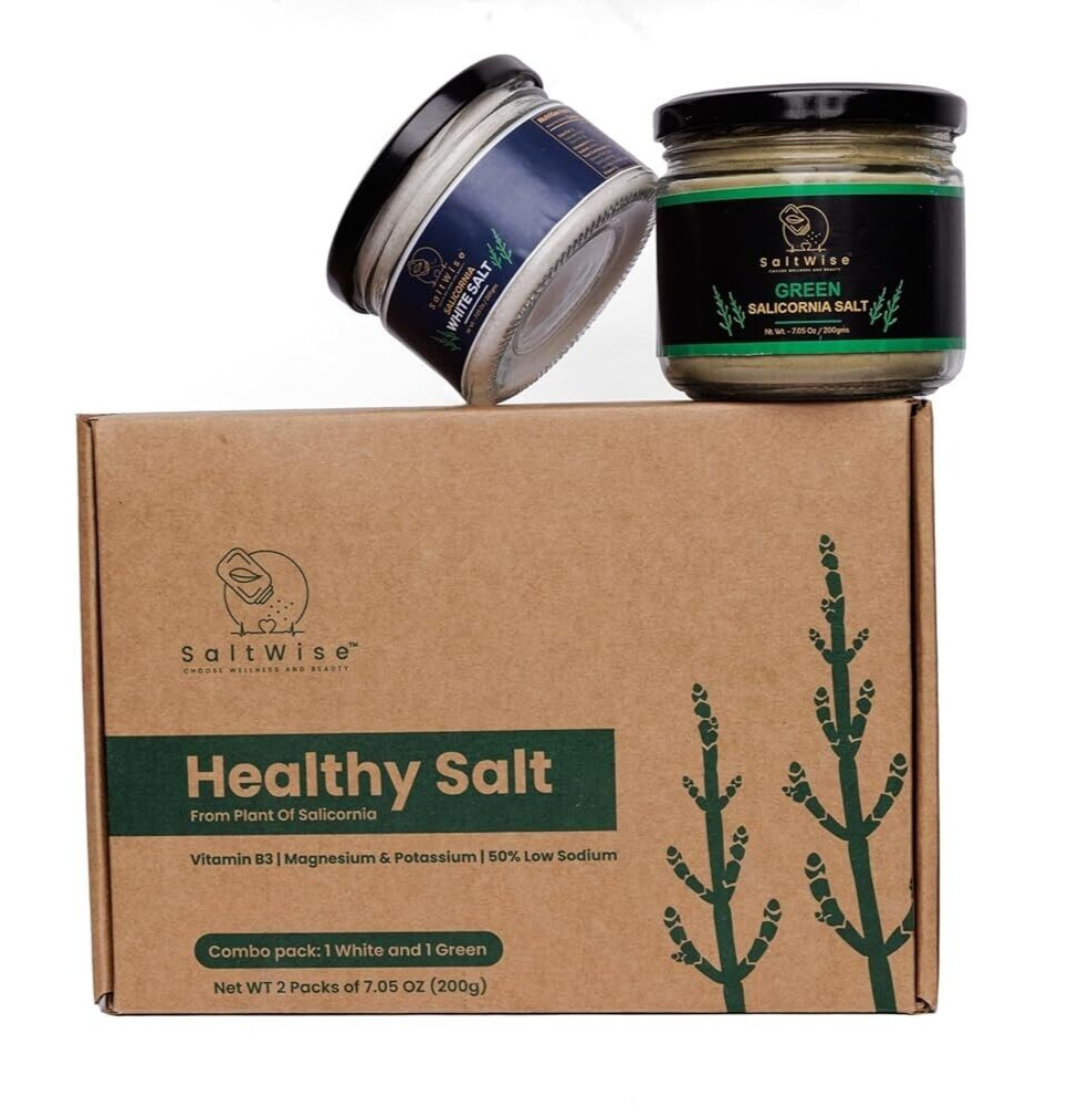 Green and White Salicornia Salt Combo Pack, Low Sodium, Seasoning Gift, 14.1oz