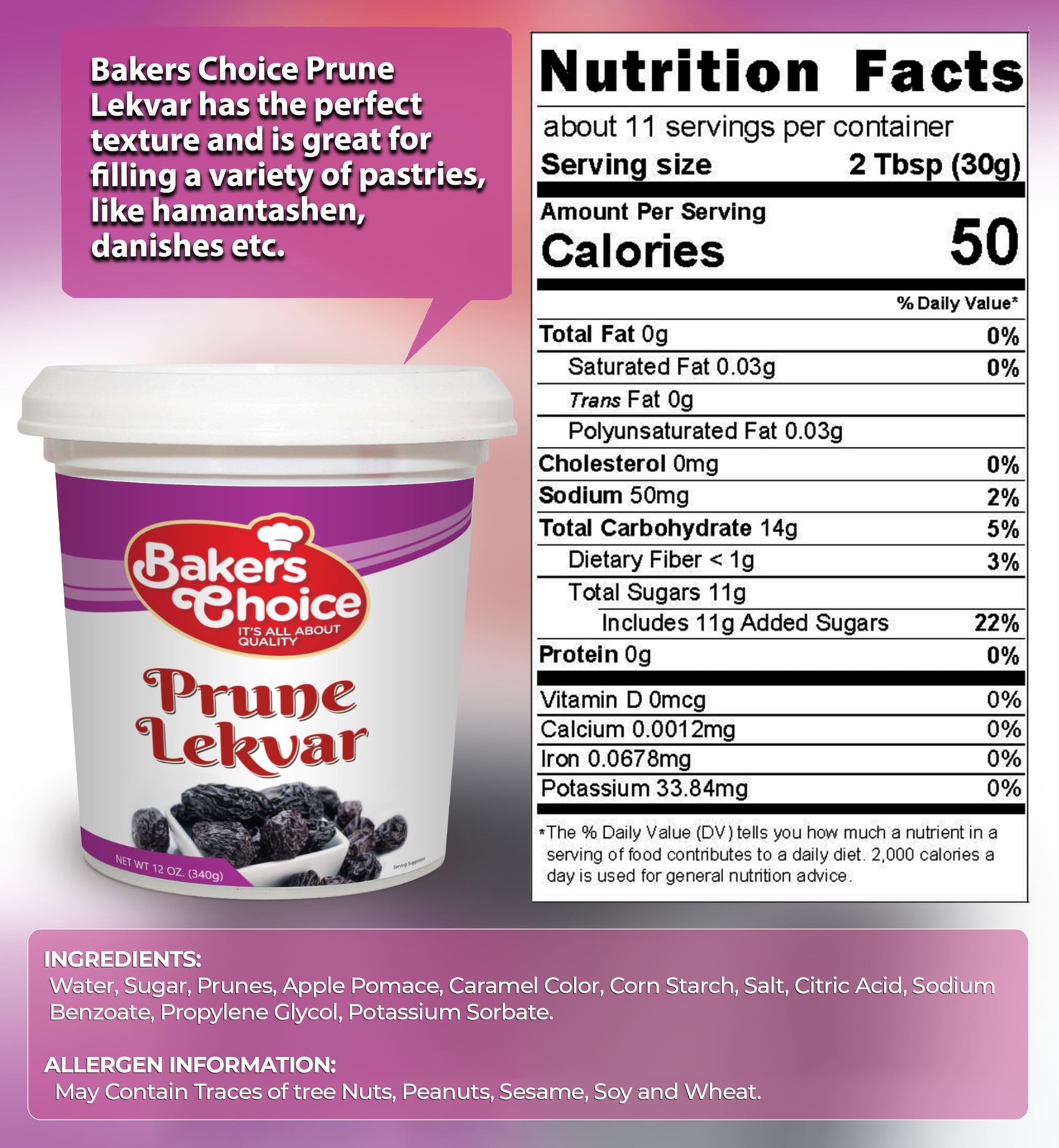 Prune Butter Lekvar Pastry Filling, 12 oz. Creamy Spread and Topping for Cak…