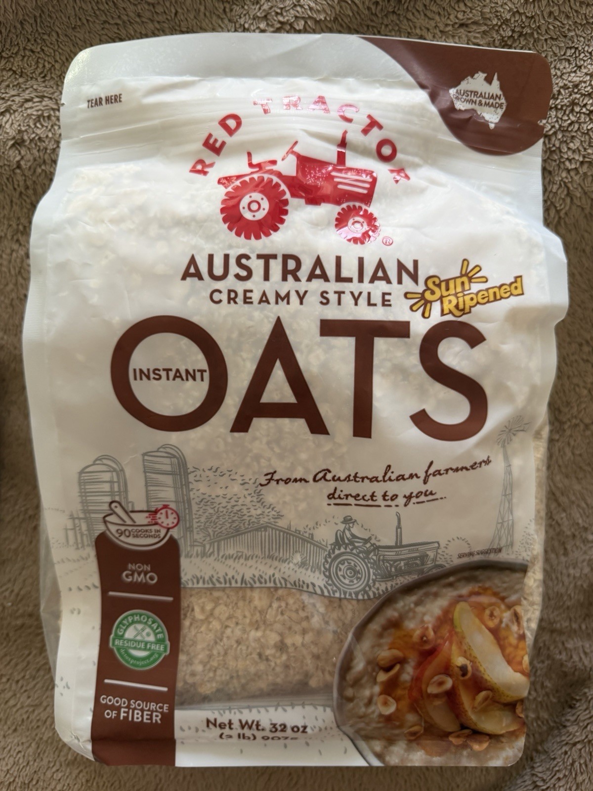 Red Tractor INSTANT OATS – AUSTRALIAN CREAMY STYLE Whole Grain Fiber 2 LBS 32 OZ