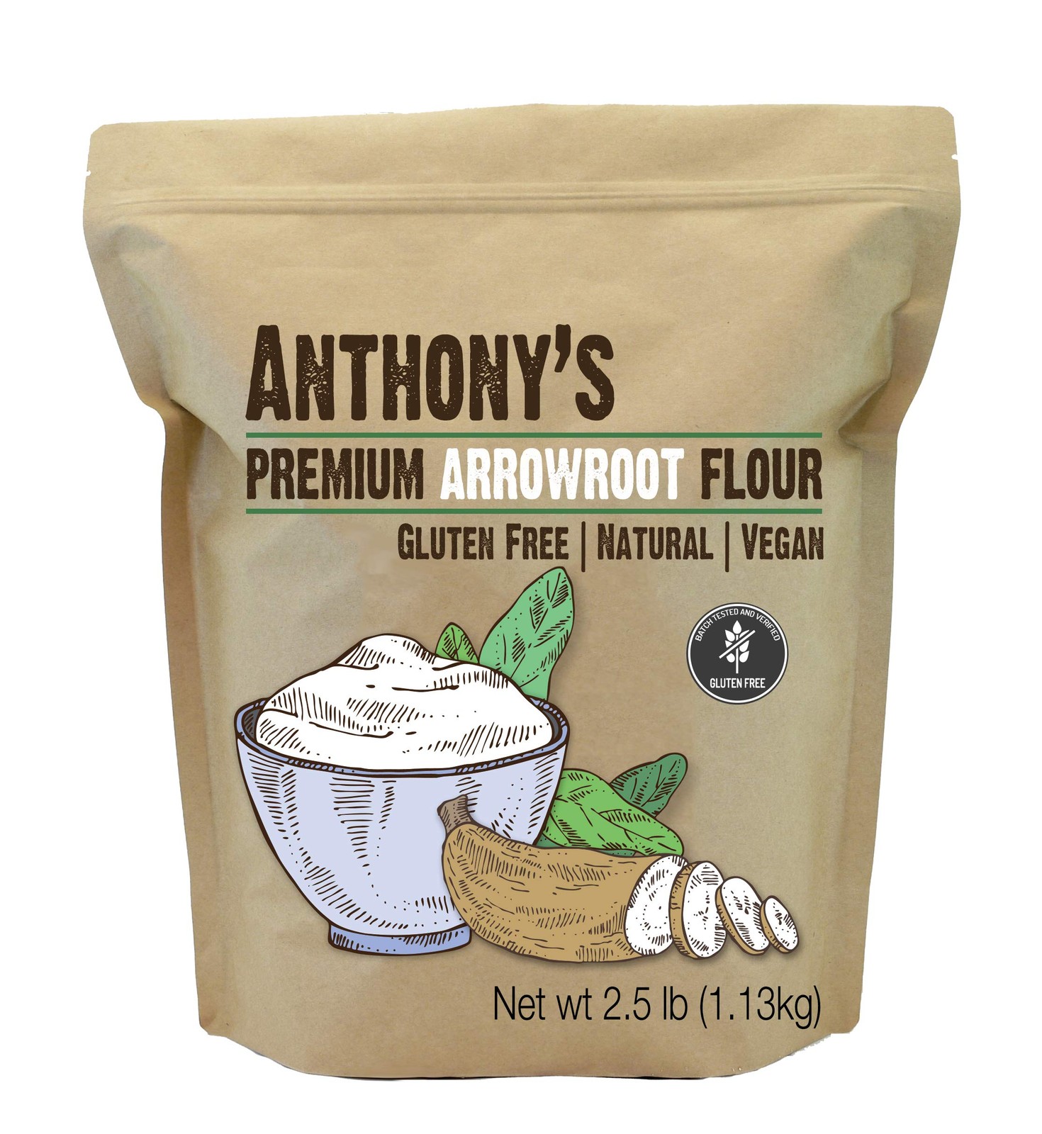 Anthony’s Premium Arrowroot Flour Powder, 2.5 lb, 40 Ounce (Pack of 1), White