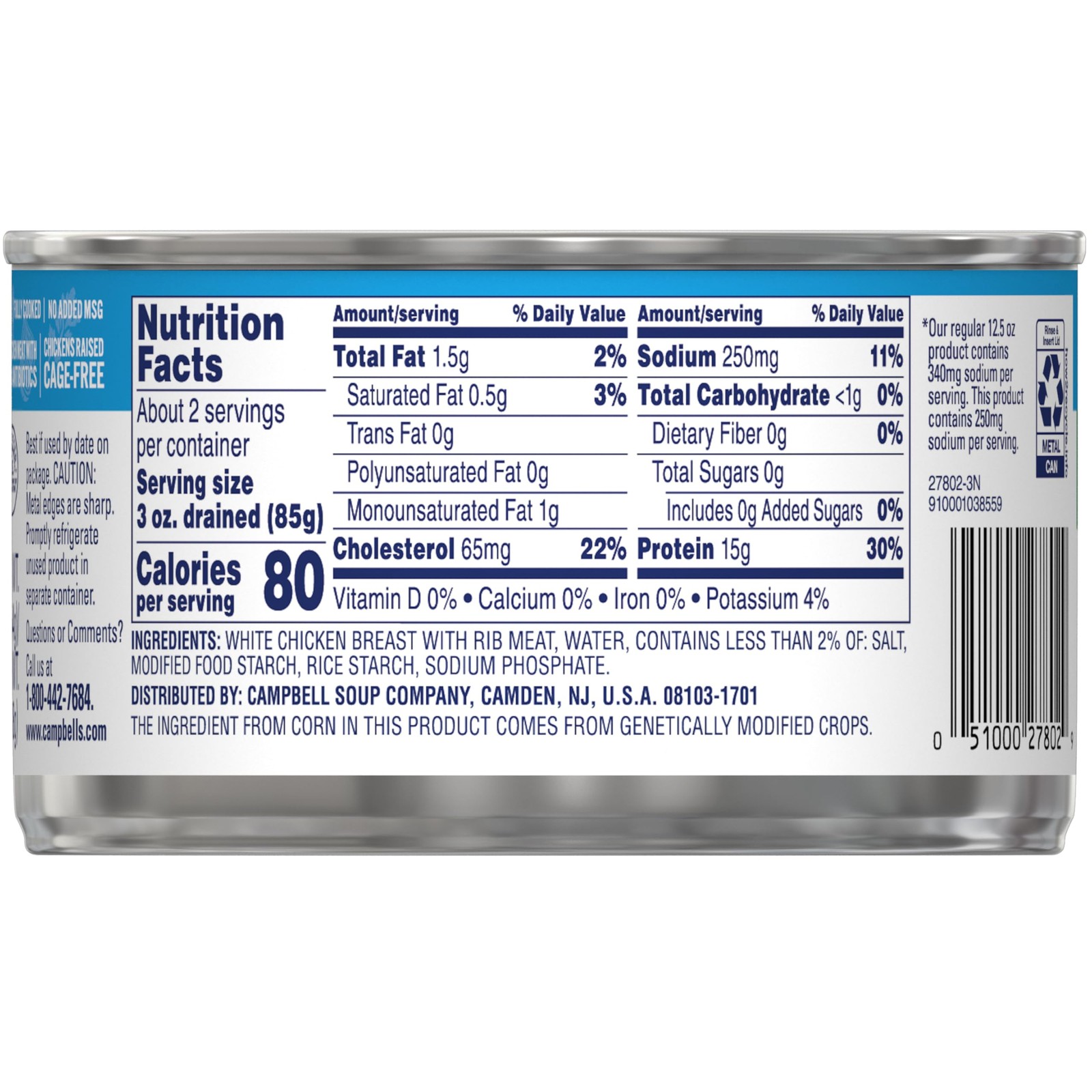 Swanson 25% Less Sodium White Premium Chunk Canned 12.5 Ounce (Pack of 1)