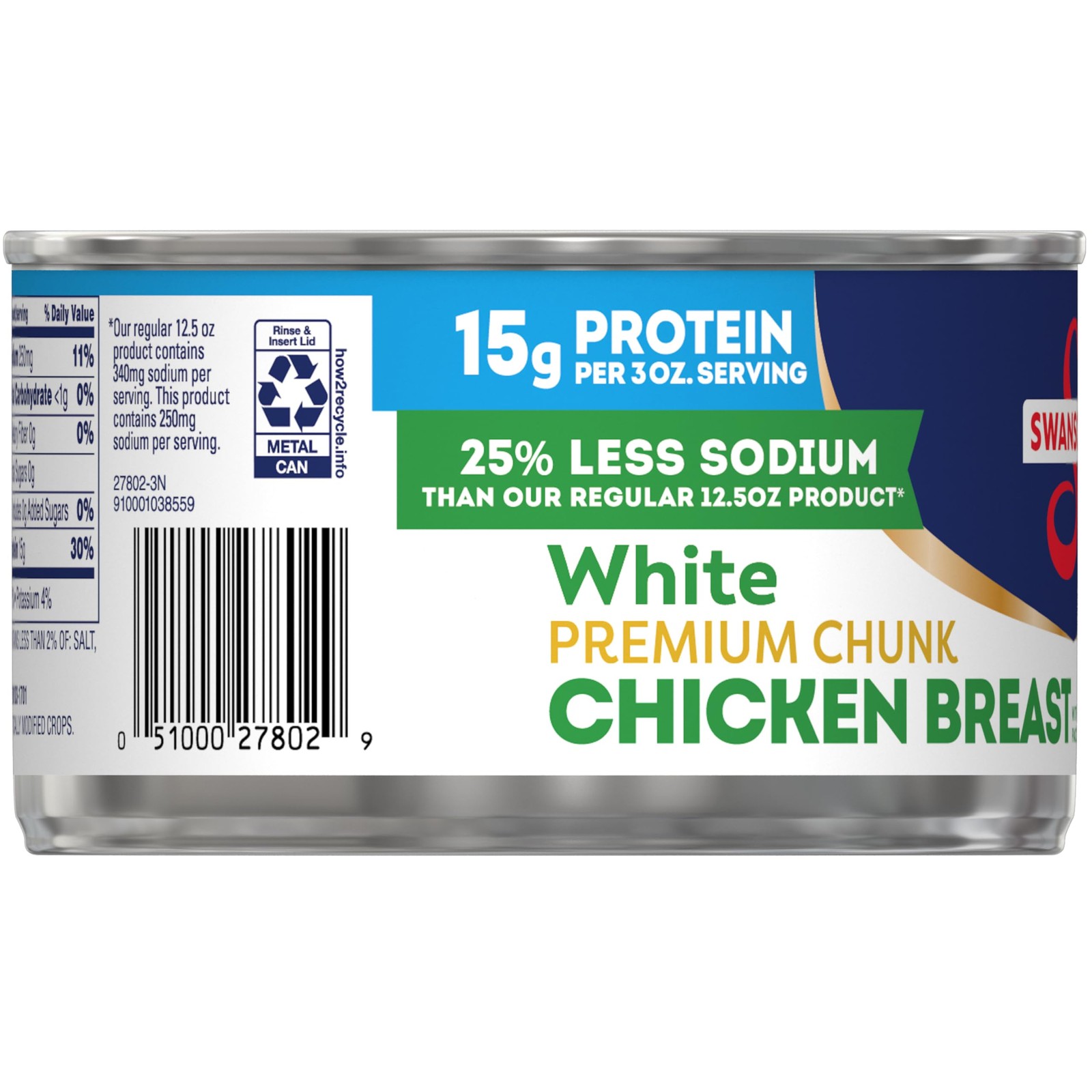 Swanson 25% Less Sodium White Premium Chunk Canned 12.5 Ounce (Pack of 1)
