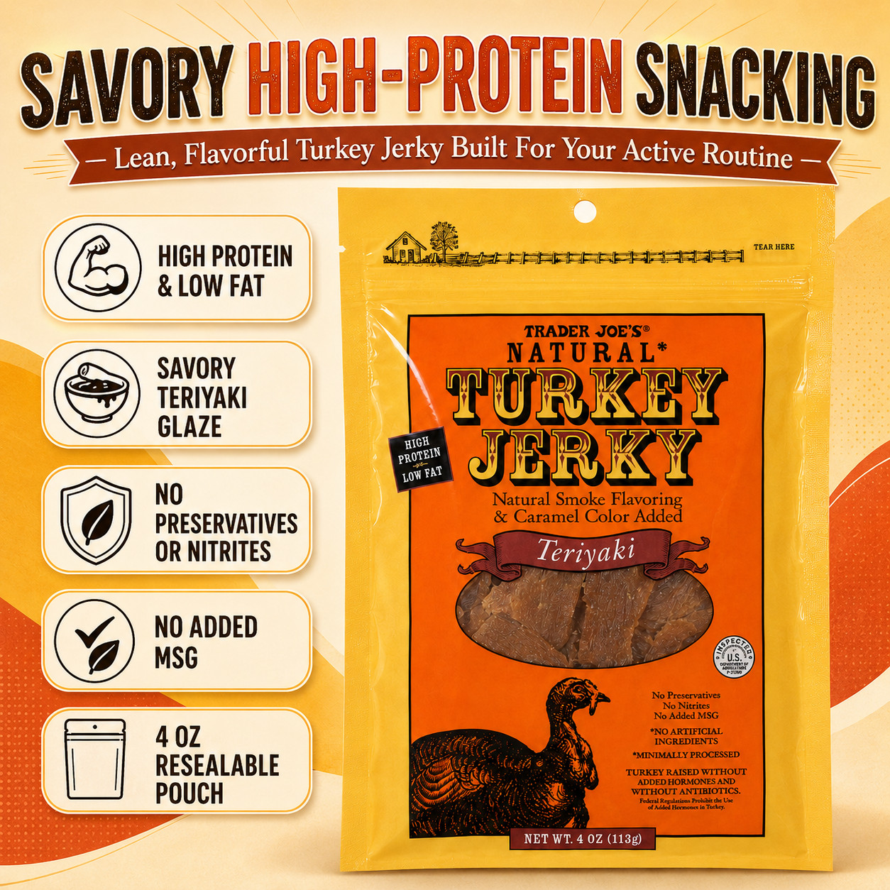 Trader Joe’s Natural Teriyaki Turkey Jerky 4 oz