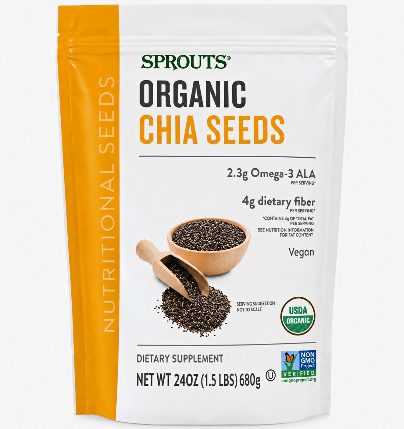 Sprouts Organic Chia Seeds 24 oz 680g USDA Organic Vegan Non-GMO Project