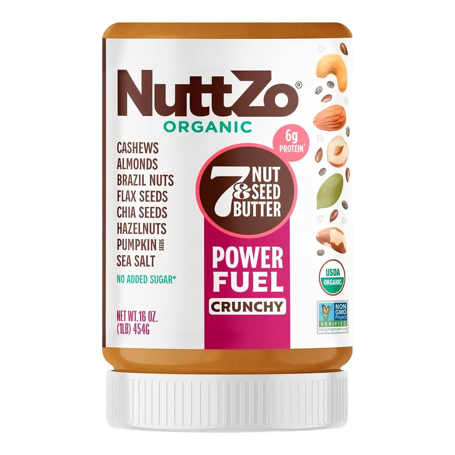 Organic Power Fuel 7 Nuts and Seeds Butter, Crunchy, Paleo and Keto Friendly, Pe