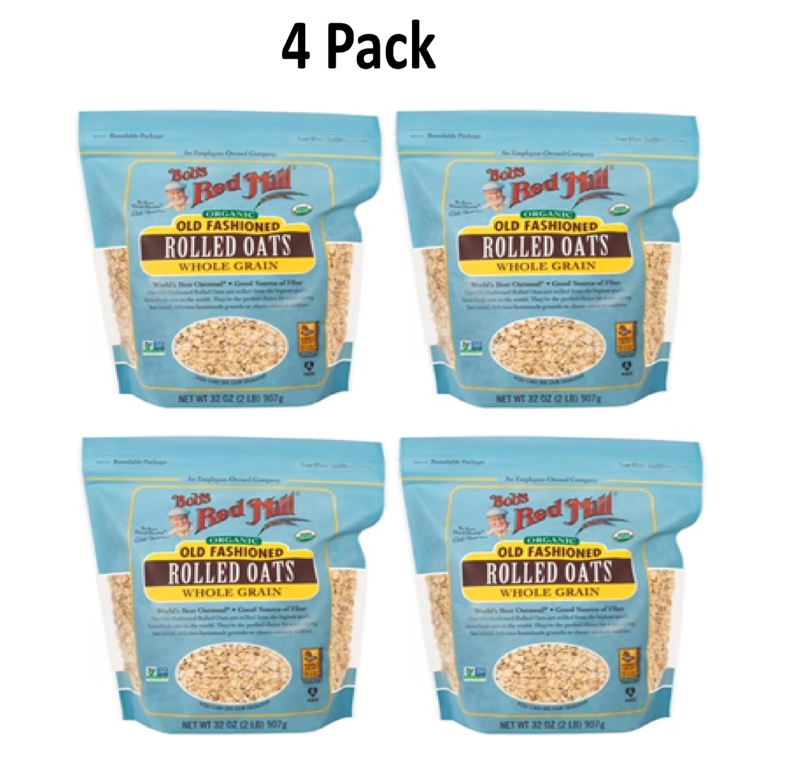 Bob’s Red Mill Old Fashioned Organic Rolled Oats 32 oz Pkg ( 4 pack)