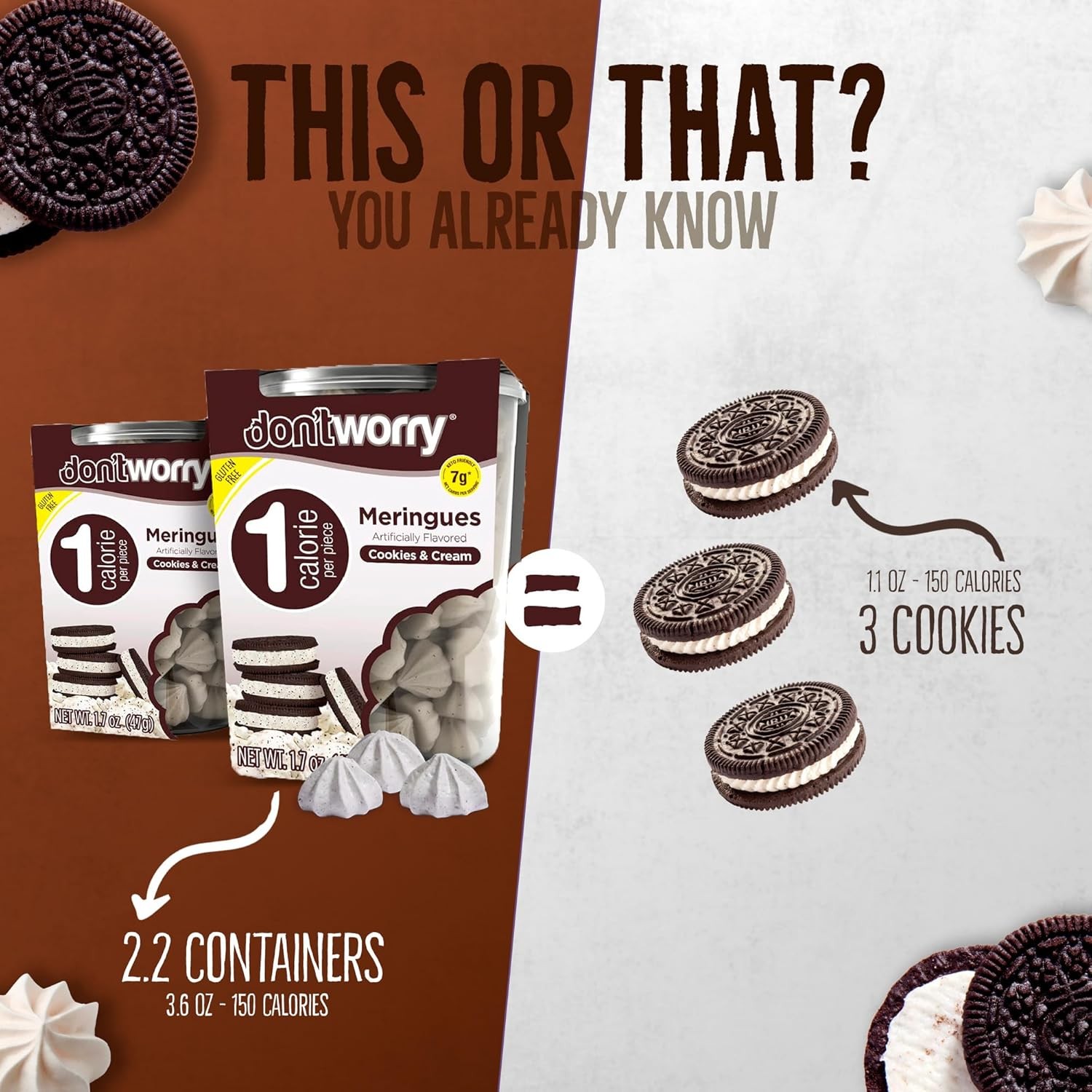 Don’t Worry Meringue Cookies 4 Pack Cookies & Cream Low Calorie Keto Snack