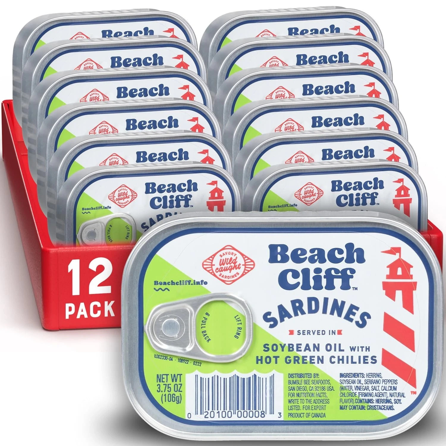 Beach Cliff Wild Caught Sardines in Soybean Oil with 3.75 Ounce (Pack of 12)