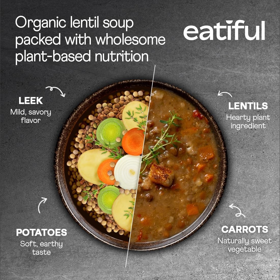 Lentil Soup with Natural Ingredients, Low Sodium and Nutrient Rich