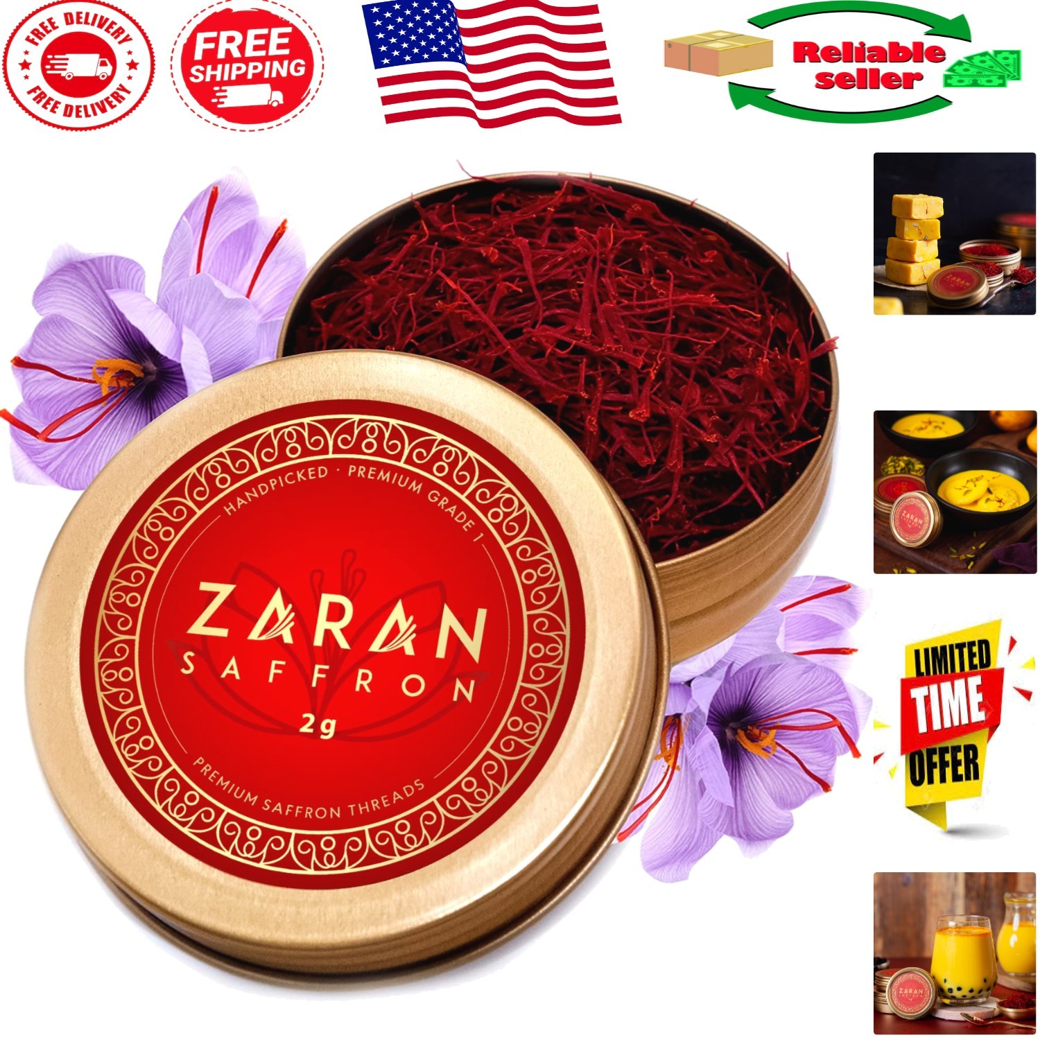 Gourmet Super Negin Saffron Threads – 2g, Flavor Boost for Teas & Dishes