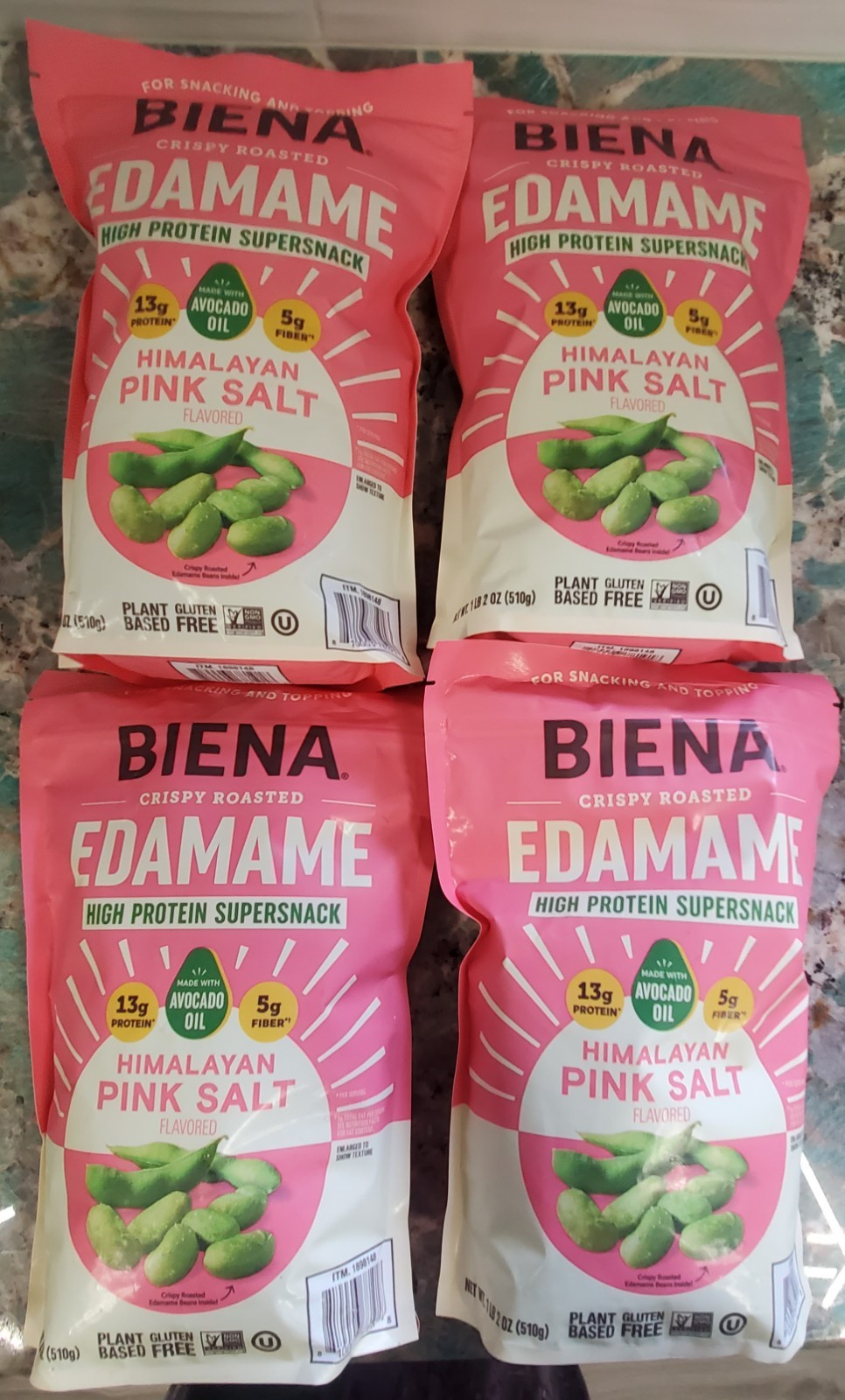 4) 18oz Biena Crispy Roasted Edamame Made With Avocado Oil & Himalayan Pink Salt