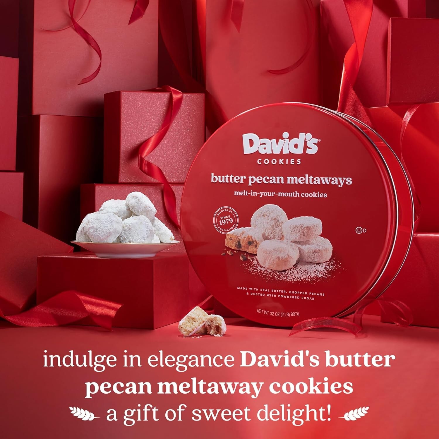 David’s Cookies Butter Pecan Meltaways 32oz Exquisite Gourmet All-Natural in Tin