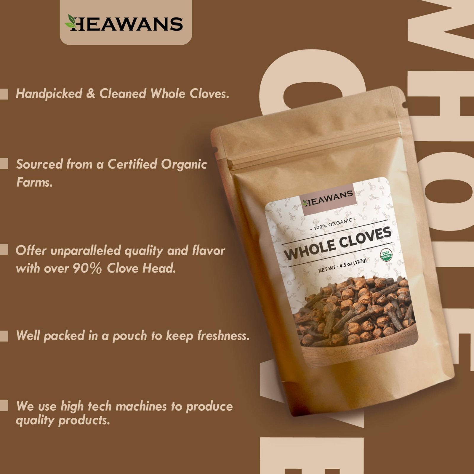 Hand Picked Premium Grade Organic Whole Cloves 4.5 oz, Packed in a USDA certi…